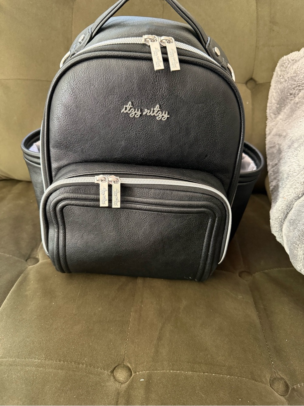 Itzy Ritzy Black Faux Leather Compact Backpack